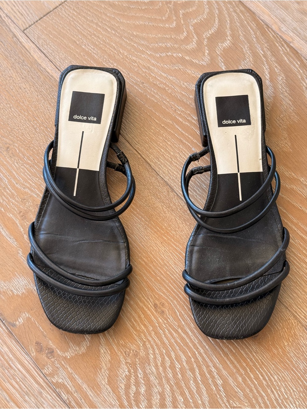 Dolce Vita Black Multi-Strap Square Toe Slide Mules